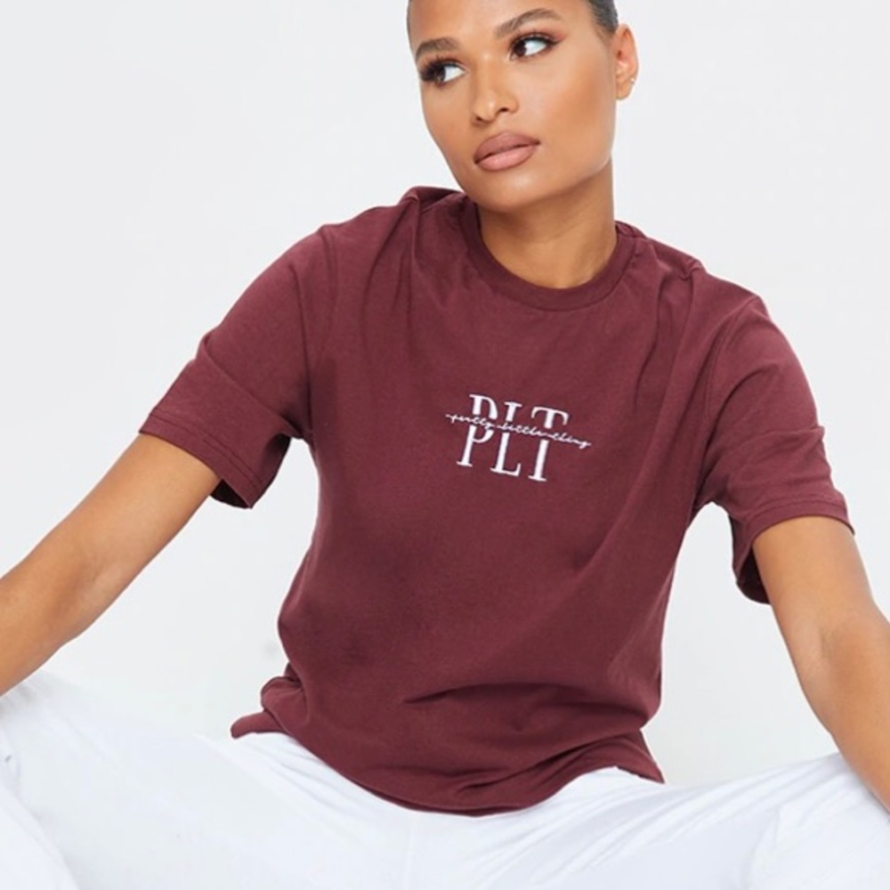 NEW PLT Pretty Little Thing - Rust Embroidered T-Shirt - MEDIUM